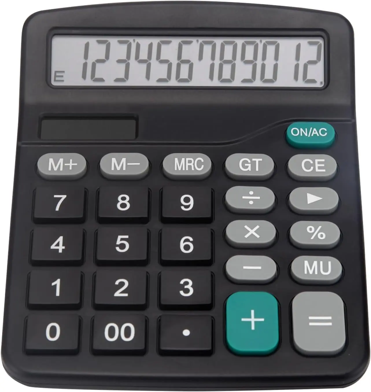 Desk Calculator, Basic Office Calculator with 12 Digits Large Display, Dual Solar Power and , 4 Function Simple Calculation, Big Button for Office  School(Black)