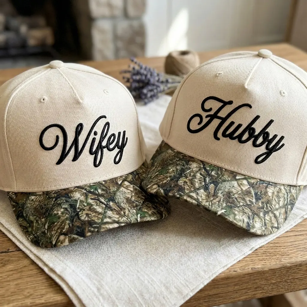 Wifey Hubby Camo Hats Matching Couple Trucker Hat, Honeymoon Gift