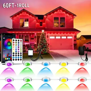 60 FT Permanent Outdoor RGB Lights, Smart App Control Eave Lights with Music Sync, 16 Million Colors, Waterproof LED String Lights for House, Patio, Christmas & Party Decor