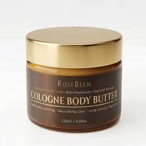 Roseblem  Fragranced  Cologne    Body Butter for Men – Luxurious Second Date Cologne Long-Lasting Masculine Scent & Shea Butter   Moisturizer   – Fresh Woody Fragrance with Bergamot, Amberwood & Musk – Daily Moisturizing Cream – 4.06oz