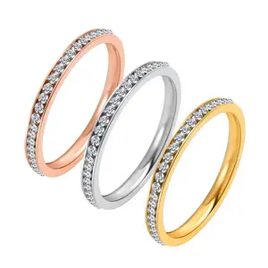 2mm Stainless Steel Stackable CZ Eternity Ring Wedding Band for Women Girl Size 5-10