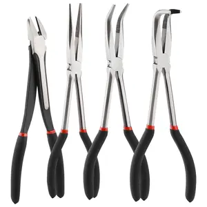 Mayouko 4PCS Long Reach Pliers Set - 11" Needle Nose, 45 & 90 Bent Nose, Diagonal Pliers for Narrow Spaces