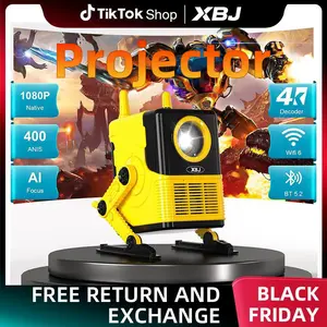 Mini Android projector, 400 ANSI lumens 1080P resolution, autofocus, home theater, WiFi/Bluetooth, 5.2-inch ultra-high-definition outdoor projection screen for entertainment/audio/gaming, a perfect Christmas gift. decode android