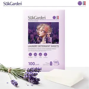 SukGarden Laundry Detergent Sheets Up to 100 Loads (50 Sheets), Eco-Friendly Cleaning, Non-Toxic & Safe for Humans, Preservative-Free, Washable Travel Goods, Liquid Free Pod Home Soap Laundry - Fresh Lavender Scent