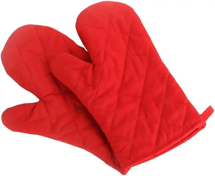Oven Mitts, Premium Heat Resistant Kitchen Gloves Cotton & Polyester Quilted Oversized Mittens, 1 Pair Red