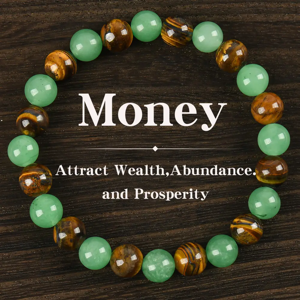 1pc Arpurraina Money Attraction Bracelet with Green Aventurine & Tiger Eye - blue friendship bracelet beaded jewelry protection bracelet encourage