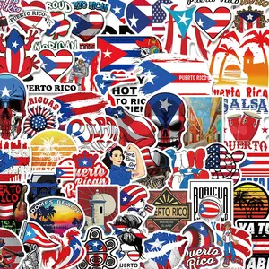 Puerto Rico Flag Pattern Sticker, 50pcs/set Waterproof Self Adhesive Decor Paper, Decor Sticker for Gift Greeting Card Water Bottle Laptop Phone, Cellphone Cases