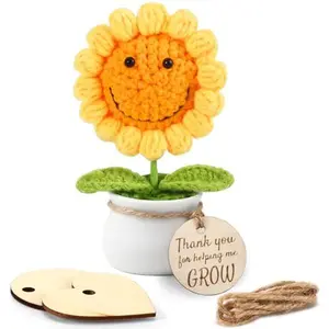 Positive Crochet Sunflower Appreciation Gifts for Teachers Women, Thank You Gifts for Boss Lady Coworkers, Thank You for Helping Me Grow Flower Pot for Teacher's Day (Sunflower for Teacher)