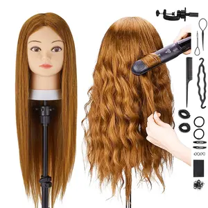 Mannequin Head with 80% Human Hair, 28'' Doll Head for Cosmetology & Hairdresser, Real Hair Cosmetology Makeup Hairdressing Training Head Beauty School Hair Extensions