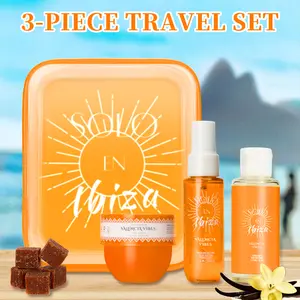 Solo En lbiza Bath and Body Gift Baskets for Women 1.76fl.oz Body Butter 2.oz Bubble Bath 1.02fl.oz Bodymist Women's 3pcs Bag Set 4 Scents Long-Lasting Moisture and Fragrance