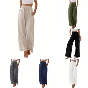 Spring and Summer All-Purpose Large-Sized Women's Loose-Fitting Casual Pants with Pockets and Drawstrings for Wide Legs Women