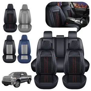 Pickup Truck Car 5 Seat Covers Waterproof, Ice Silk & Napa Leather Front Rear Cushion Non Slip Breathable, Universal Fits For Ford F150 F250 F350 F450 Chevrolet Silverado GMC 1500 2500HD 3500HD Chevy Colorado Dodge Ram 1500 2500 3500 Toyota Tundra Tacoma