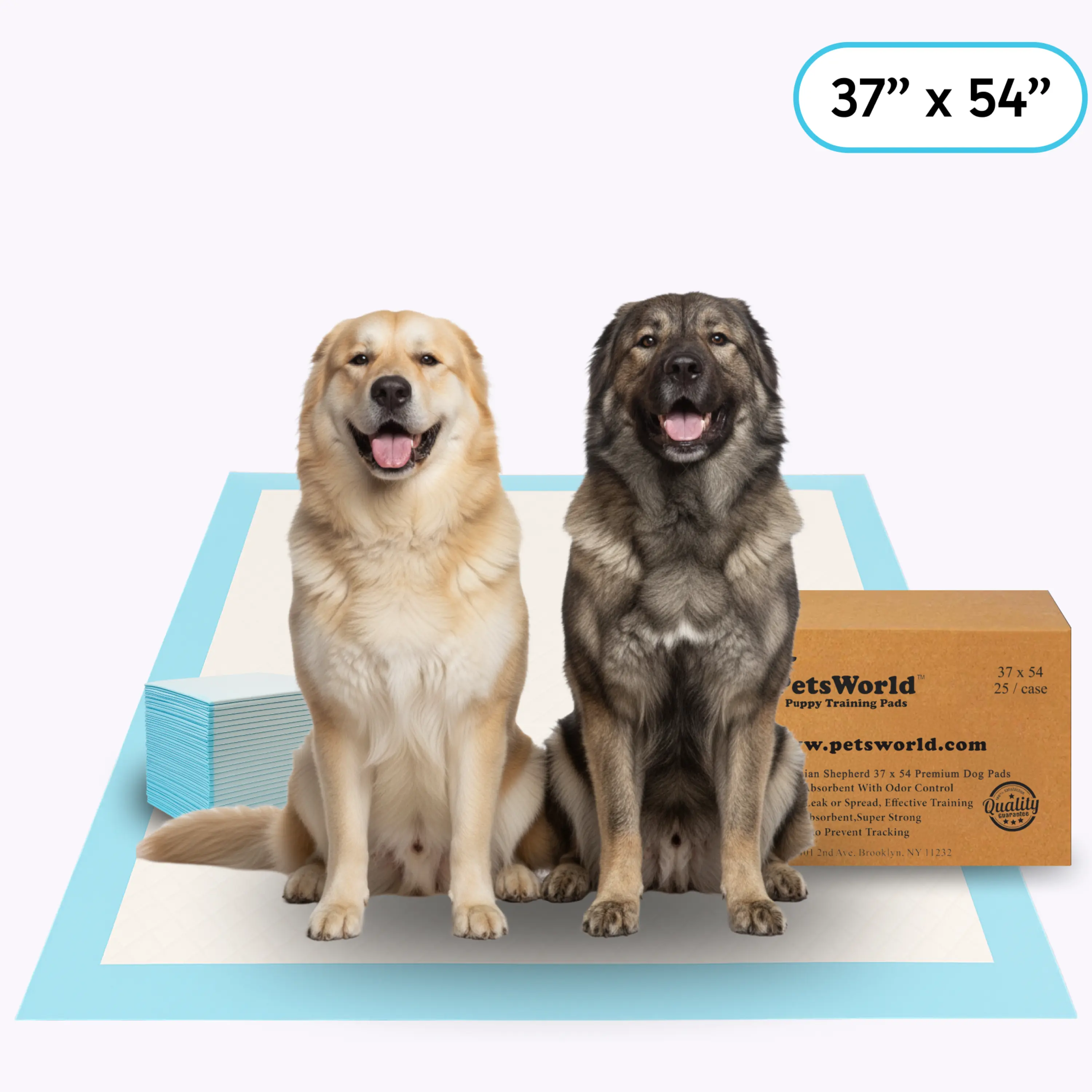 PetsWorld 3XL Dog Training & Potty Pads, 37x54 inch - Tear Resistant with Strong Leak-Proof Backing, Optional Adhesive Tape