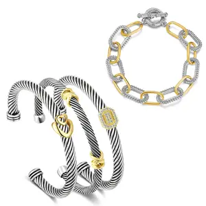 Aprilery 4-Piece Cable Bracelet and Chain Link Bracelet Set – Modern Mixed Finish Jewelry with Heart and Geometric Accents Trendy Stack Bangle