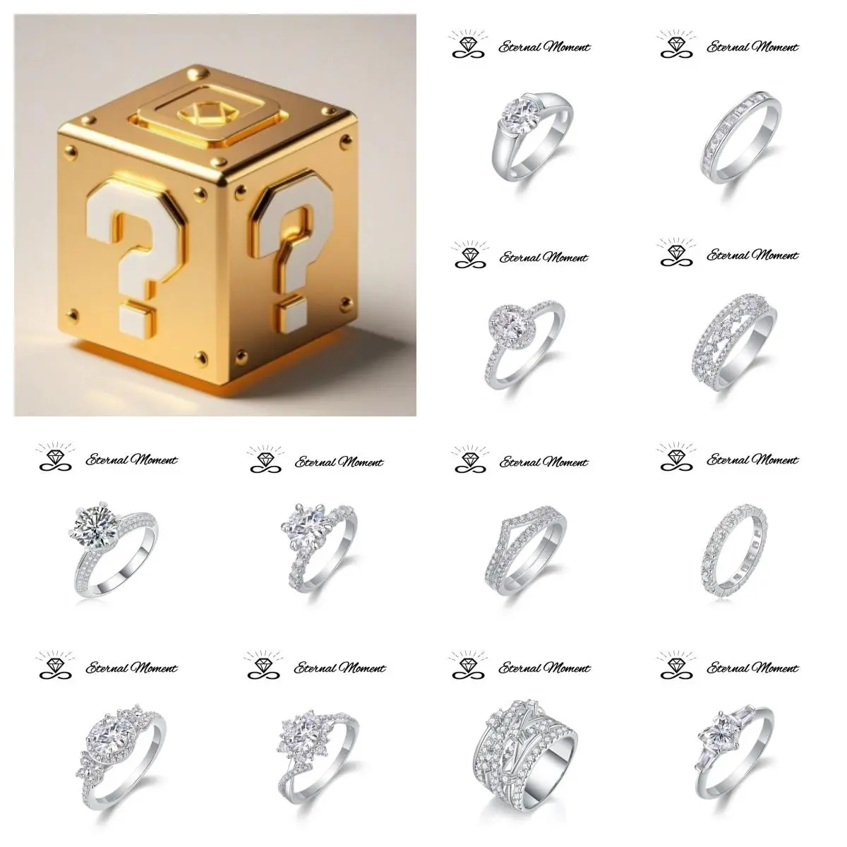 1+ Carat Moissanite Silver Ring Blind Box｜D Color VVS Clarity Brilliant Cut｜Gift Box for Engagement Wedding Party Valentine's Day Mother's Day Cubic Eternity Band yoshiki cross necklace Earrings