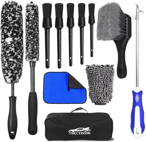 12Pcs Wheel Brush Kit for Cleaning Wheel and Tire, Wheel and Rim Brush, Car Detailing Brushes Tire Brush, Car Detailing Cleaning Brush Supplies Kit Bendable & Durable Car Wheel Rim Cleaner Brush Set