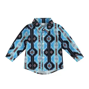 Western Baby Boy Clothes Long Sleeve Cow Print Shirts Button Down Lapel Tops Tees Fall Winter Clothes 6M-4T