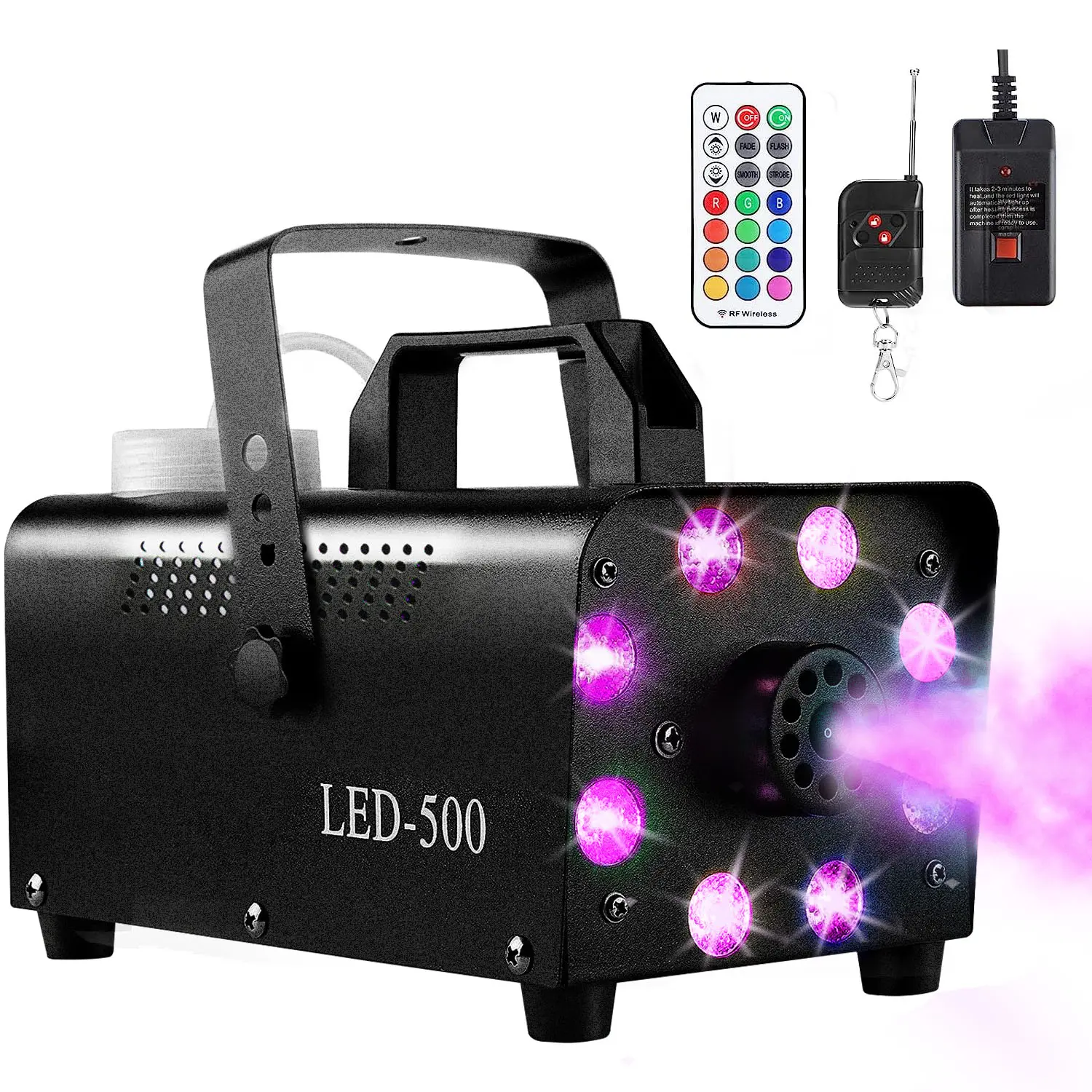 Fog Machine, Smoke Machine for Party, 500W with 13-Colors 8 LED Lights & Strobe Effect with Wireless Remote Control for Wedding Stage Halloween
