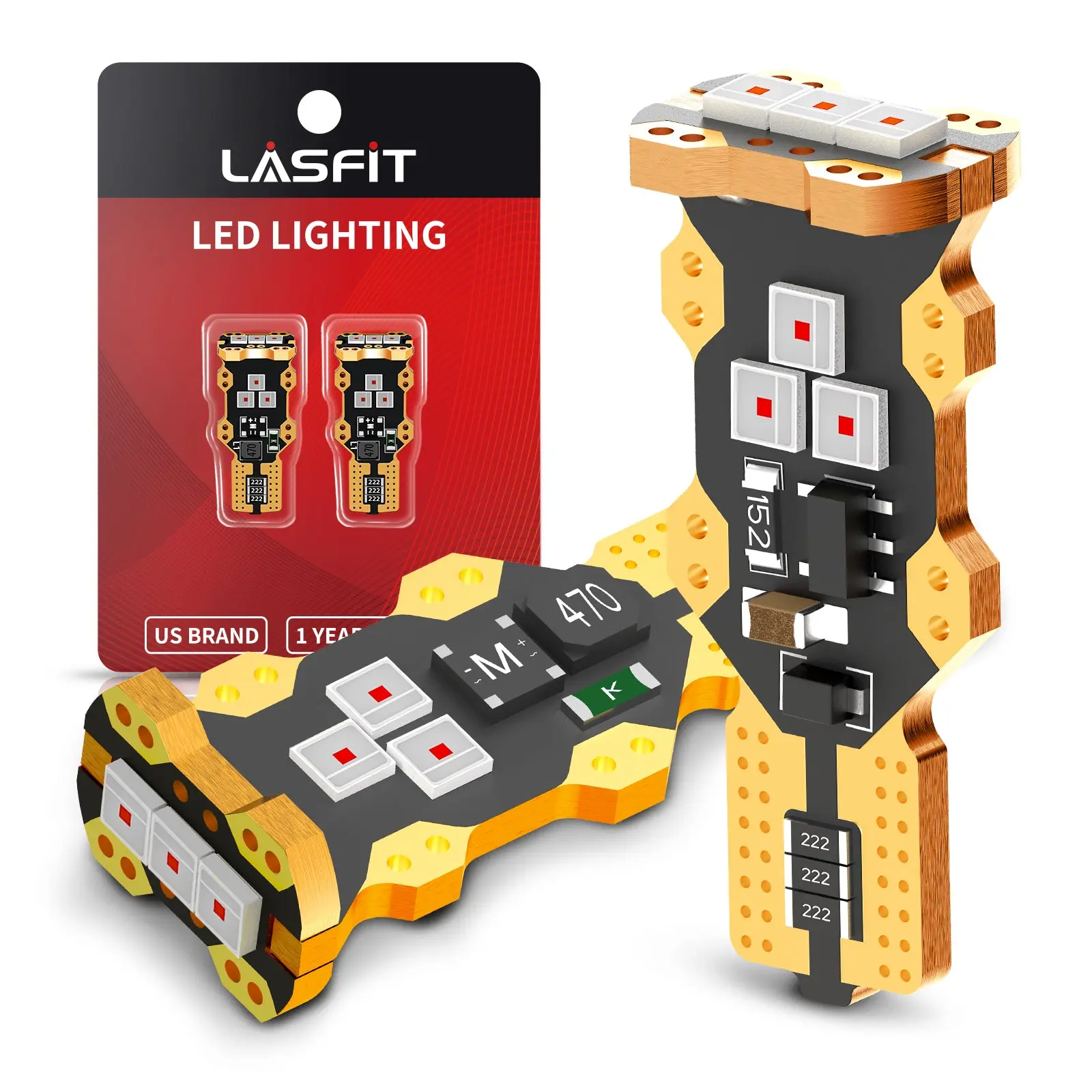 Lasfit 921-912 T15 W16W Vehicle LED Third Brake Bulbs, 2-Pack Car Replacement Lights, LED Lights for Car