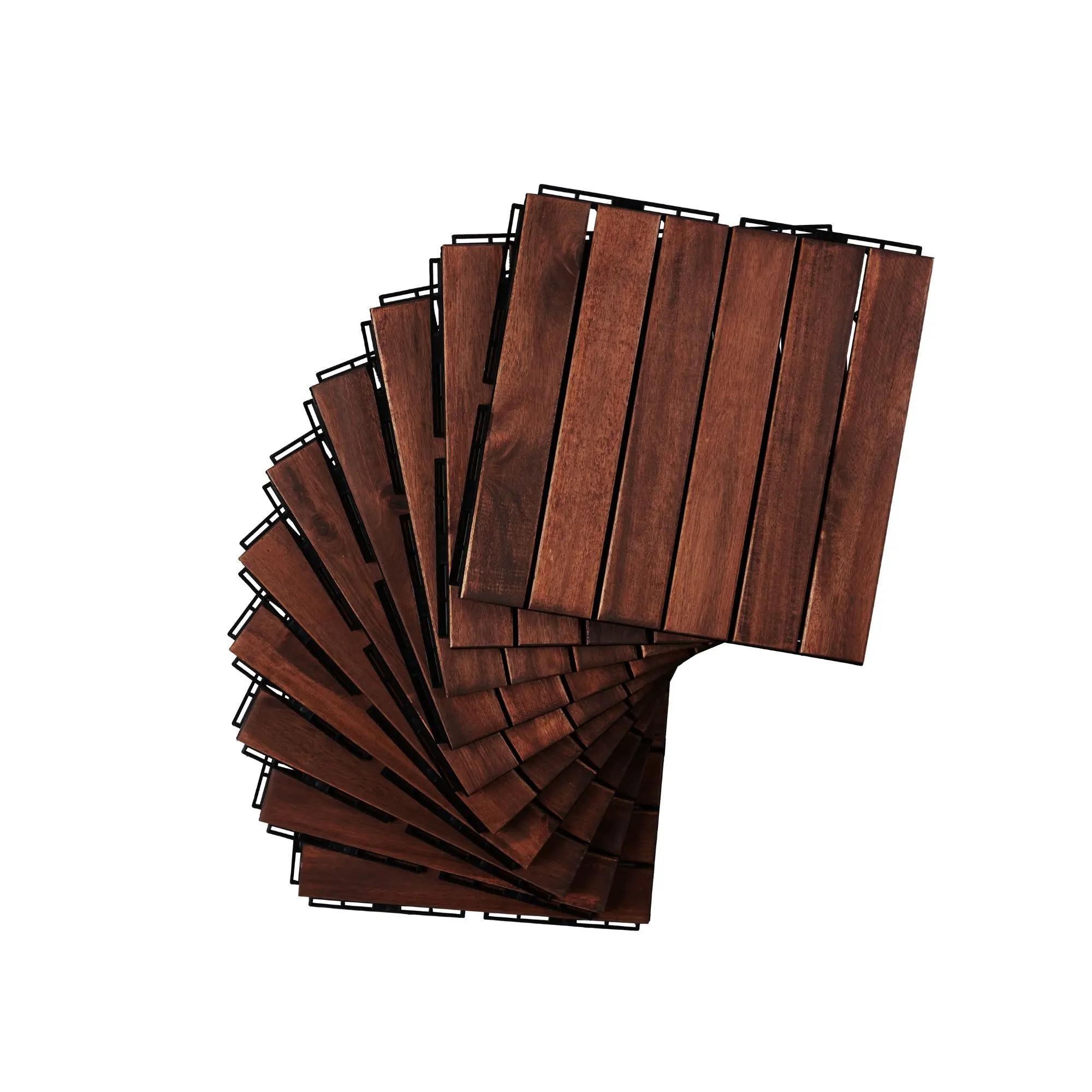 10-Piece Striped Acacia Hardwood Interlocking Deck Tiles, 12"x12" Squares for Patio, Balcony Deck Flooring - Wood Look Floor Tiles with Striped Pattern