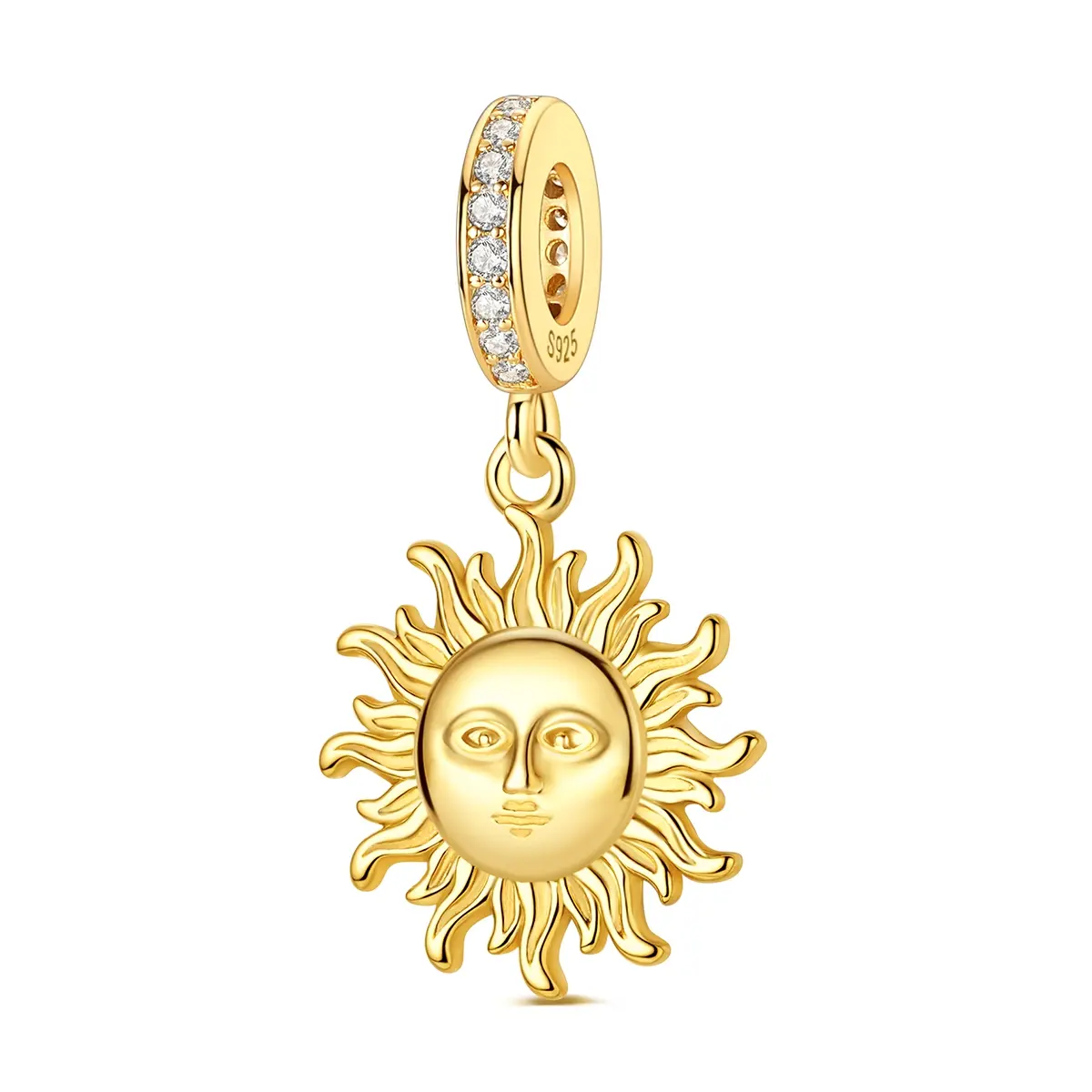 MULA Women's Gold-Plated Silver Starry Sky Aesthetic Sun Face Pendant, Set with Zircon, Compatible with Pandora Bracelets, Birthday/Anniversary Gift