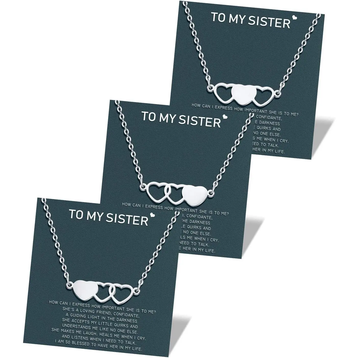 Sisters Necklace Best Friend Friendship Heart Matching Necklaces for 2/3/4 Women