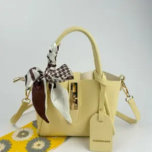 Women’s Twilly Scarf Decor - Fashionable Small-size Crossbody Bag with Adjustable Strap, Simple Lychee Pattern, Trendy Daily Wear Commuter Bag, Adorable Purse for Spring& Summer