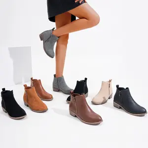Women's Casual Zipper Ankle Boots Thick Heel Low Heeled Booties for Women Footwear Walking Shoes Baby Mama Boots Platform Comfortable Leather Fall Design Girl Bota Flatform
