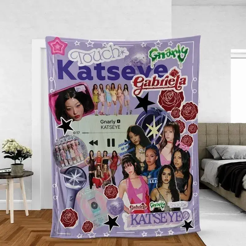 Katseye Beautiful Chaos Tour Merchandise Blanket - Ultra Soft Flannel Fleece, Wrinkle Resistant, Breathable, All Seasons, Lightweight HD Print - Bedroom Couch Decor, Christmas Birthday Gift for Kpop Fans, Aesthetic Home Throw, Family