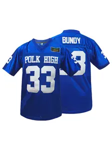 High School Retro Blue American Football Jersey, Breathable V-Neck Sportswear, Embroidered Loose Fit Short Sleeve T-Shirt, Sports Top, Unisex Style, Perfect for Training, Competition & Casual Wear