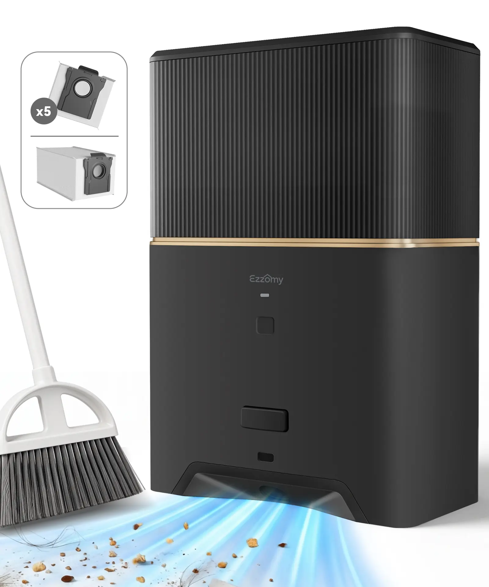 Ezzomy Touchless Automatic Dustpan Vacuum, Bagged Design with Replaceable Dust Bags, 26000Pa Powerful Suction, 3-Month No-Clean Interval, 1-Touch Auto & Manual Modes, for Pet Hair & Kitchen