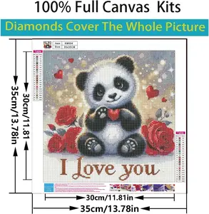 5D Full Drill Diamond Art Painting Kit, 13.7x13.7in Panda Themed Set with Pens, DIY Dot Craft for Adult Beginners, Valentine Gem Home Decor