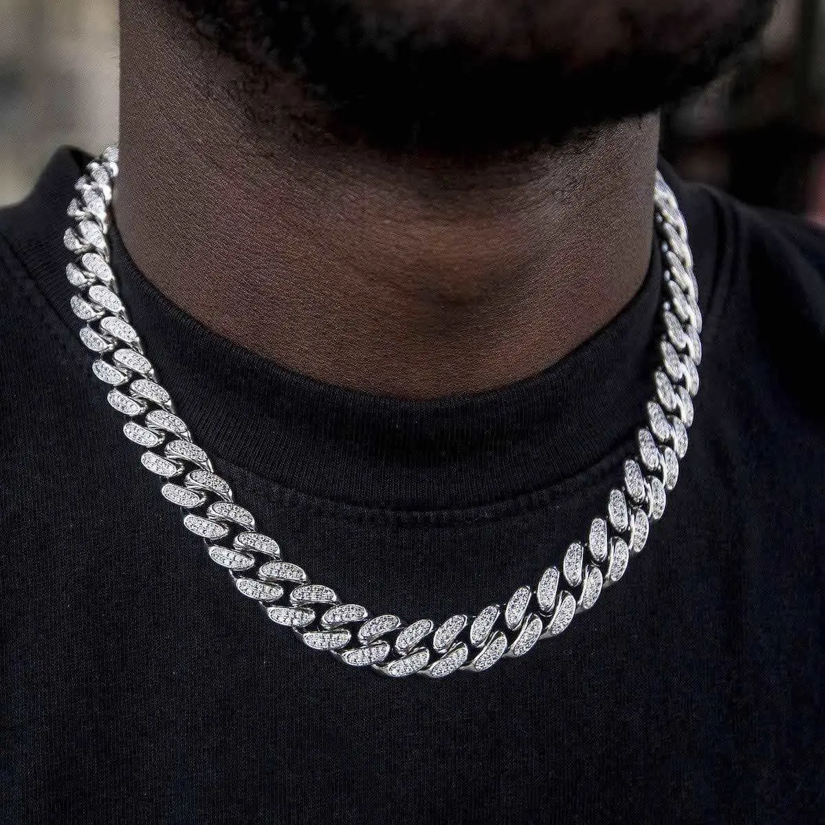 GLD Diamond Cuban Link Chain in White Gold - 12mm - Perfect Gift