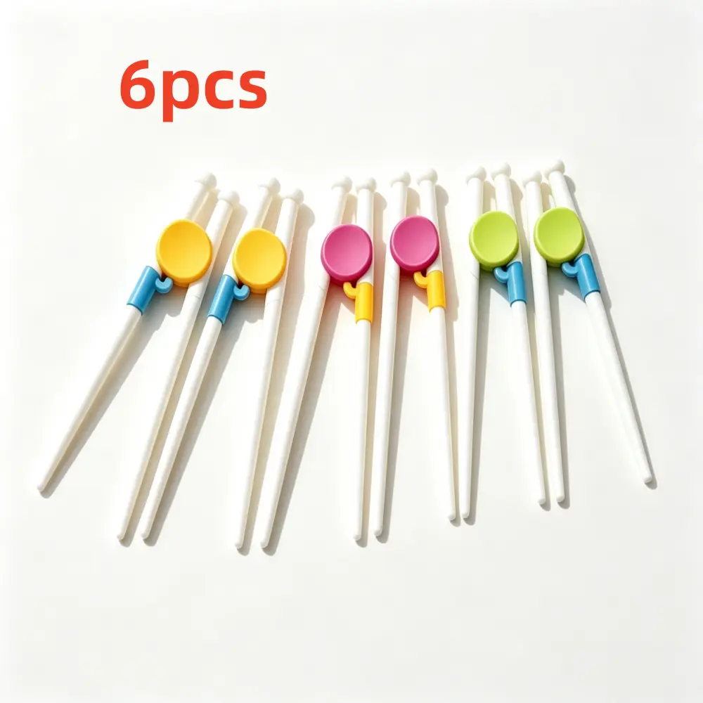 Kids 6-Pair Training Chopsticks, Colorful Easy-Grip Utensils with Colorful Tips for Toddler Eating Starters, Dishwasher Safe Reusable Plastic Tableware for Daily Meals, School Meals