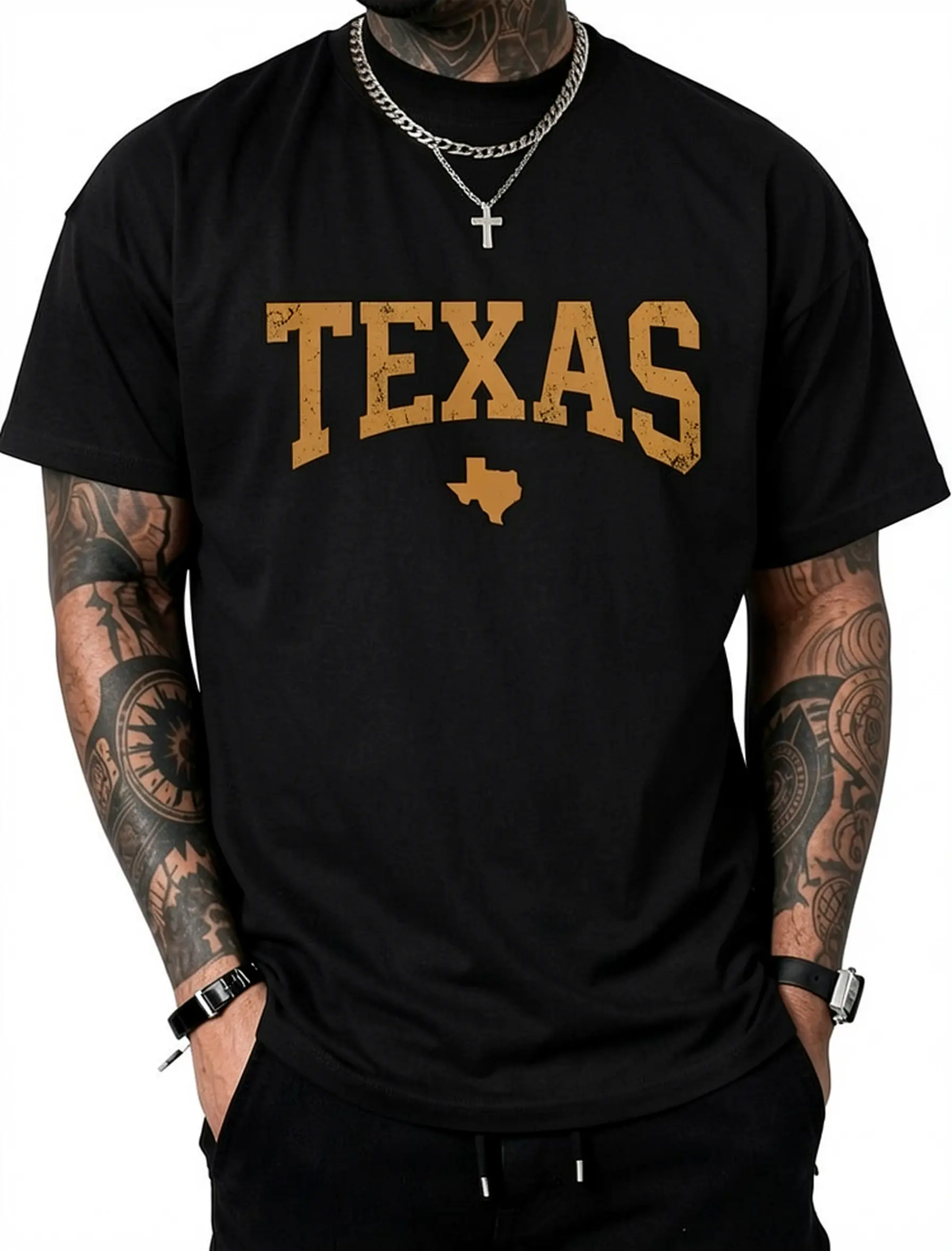 Texas Map Graphic T-Shirt for Men & Women, Distressed 100% Cotton Casual Short Sleeve Crewneck Streetwear Top, Shortsleeve, Tshirt