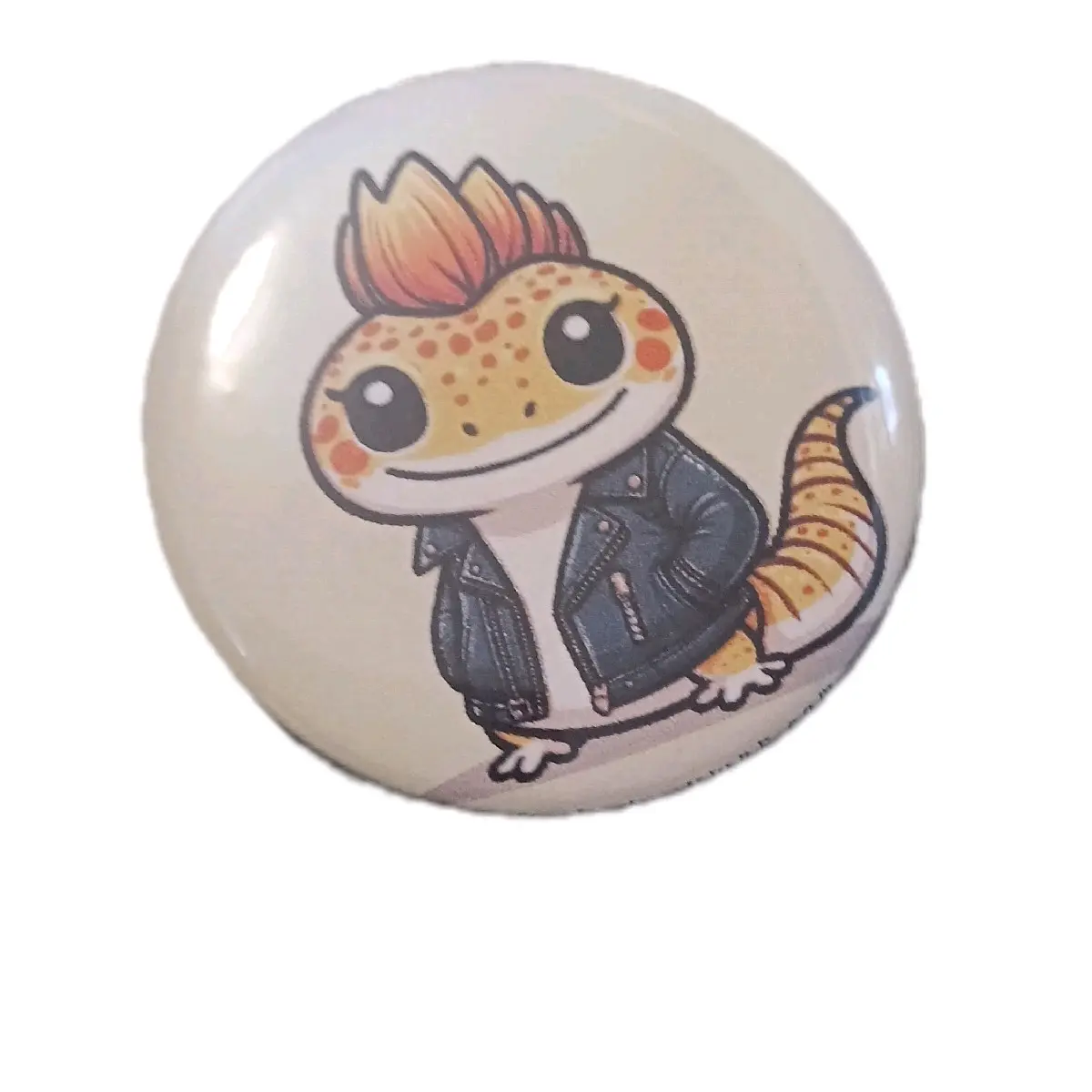 Leopard Gecko with Mowhawk Refrigerator Magnet - 2.25 Inch Round, Unique Kitchen Decor, Durable Construction - Eye, Leather