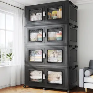 BROVIEW 225/300Gal Super Large Stackable Storage Bins with Lid Plastic Collapsible Storage Bins with Wheels for Closet Organizer and Storage Drawers Black