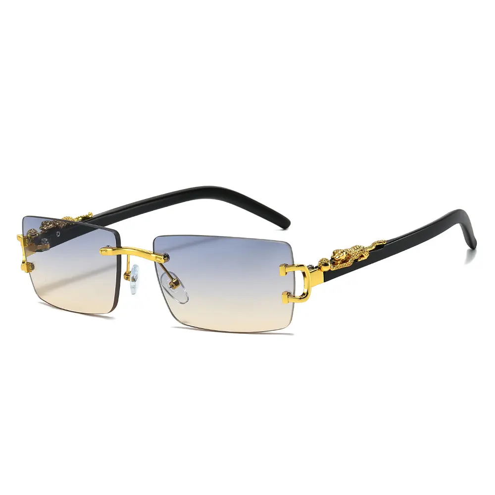 Brand Designer Rimless Rectangle Sunglasses for Women-Men, Modern Trendy Casual Eyewear with Cheetah Novelty Print, Festive Party Hats Masks & Accessories Category Men's Sunglasses