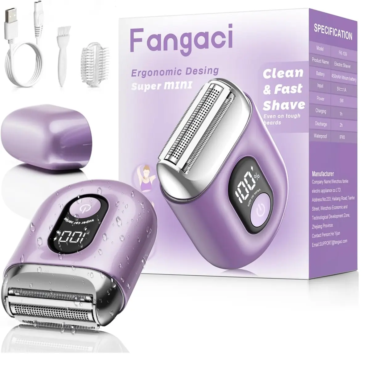 [Tiktokshopbacktoschool]Cordless Electric Shaver for Women: Mini Electric Razors with LED Display - Rechargeable Bikini Trimmer - IPX7 Waterproof Wet Dry Face Razor for Body Public Leg Blue Pink Compact sohochic