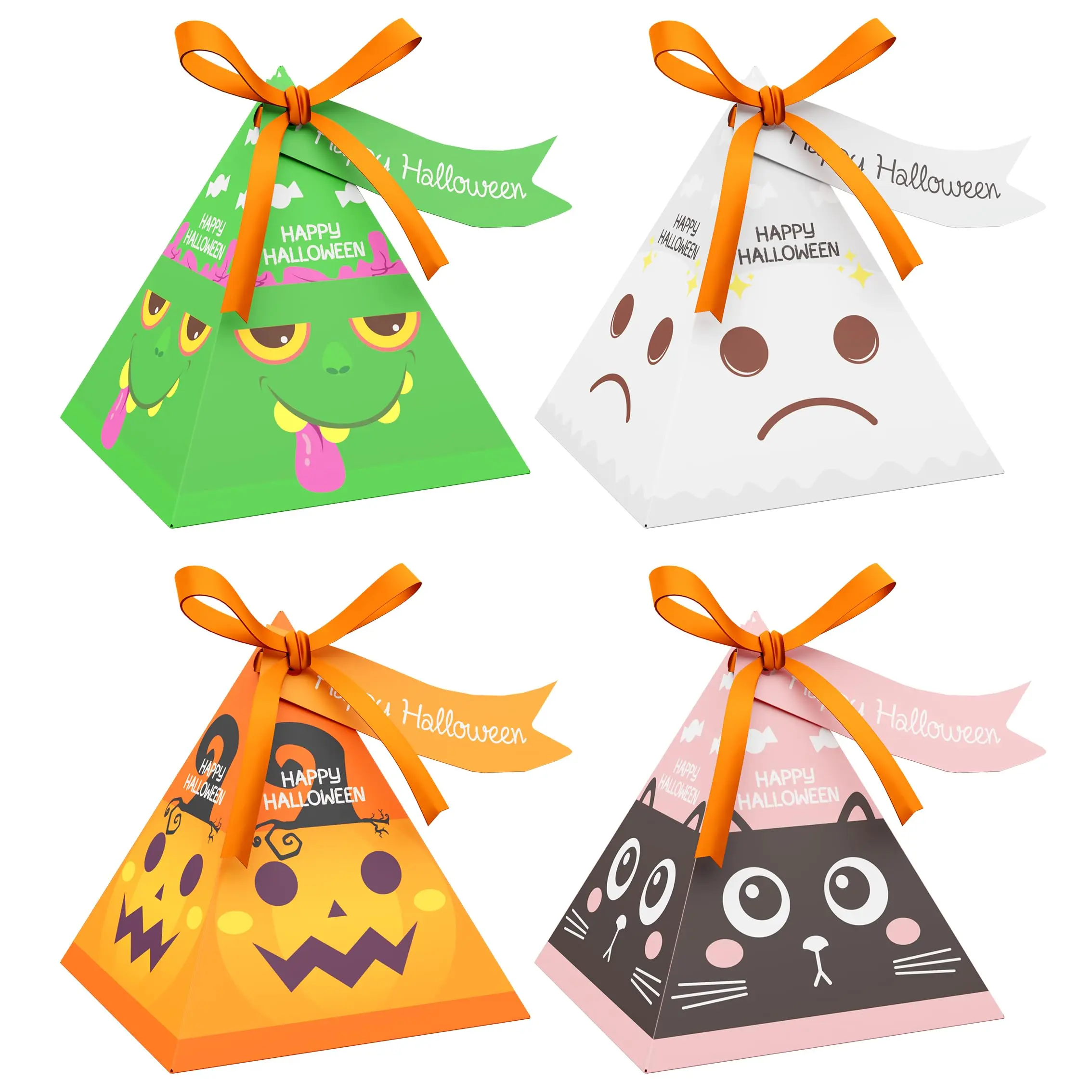 Giphtkom 24PCS Cute Halloween Treat Boxes Enlarge Design Snack Candy Boxes 4 of Cute Pumpkin Ghost Zombie and Cat Patterns for HalloweenTrick or Treat Party Favor Supplies, Gift Box Party Bags & Package