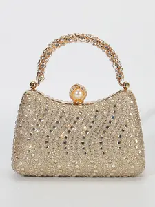 【Mother's Day】Luxury rhinestone ladies' evening clutch bag, handbag, detachable chain for shoulder or crossbody carry. Features openwork rhinestone-embellished handles and pearl clasp. Suitable for weddings, parties, banquets, Easter, graduation season.