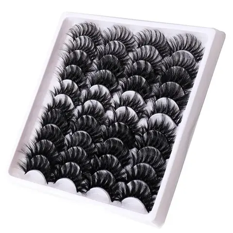 20 Pairs Fluffy Faux Lashes, Artificial Lashes, Natural Realistic Thick and Long Curly Volumized False Eyelashes Makeup for Eyelash Extension for Daily & Party Use, Lightweight, Volume Fluffy Lashes