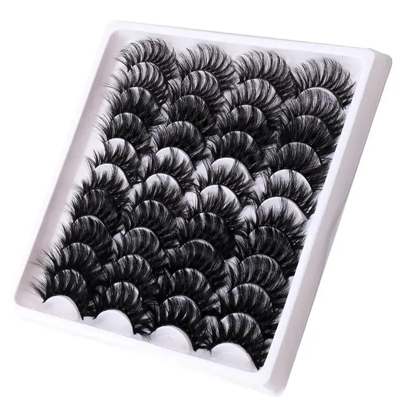 20 Pairs Fluffy Faux Lashes, Artificial Lashes, Natural Realistic Thick and Long Curly Volumized False Eyelashes Makeup for Eyelash Extension for Daily & Party Use, Lightweight, Volume Fluffy Lashes
