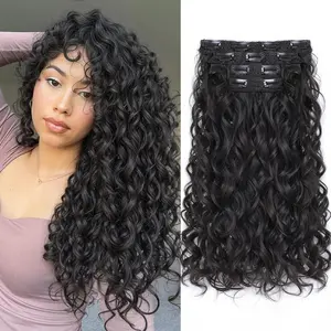 GEEOE Curly Clip In Hair Extensions,4PCS 20 inch Thick Curly Hair Extensions Lace Weft Clip Ins Invisible Natural Synthetic Hairpieces for Women