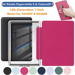 Handle Case for Kindle Paperwhite 12th Generation and Colorsoft 7 Inch (Model No. SA569P SA568B) 7'' Accessories 12 Gen Protective Pouch Clear Back with Automatic Sleep/Wake Acrylic Cover Durable