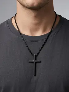 Cross necklace, silver and black cross pendant necklace Faith necklace#Fashionweek#Fallfreshness