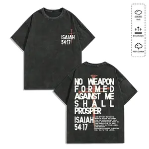 No Weapon Christian Washed T-Shirt, Oversized Faith Tee, Unisex Streetwear Jesus Shirt, Bible Verse Graphic Top for Men and Women Cotton Menswear Basic Dress women's and men's tops TikTokShop Black Friday
