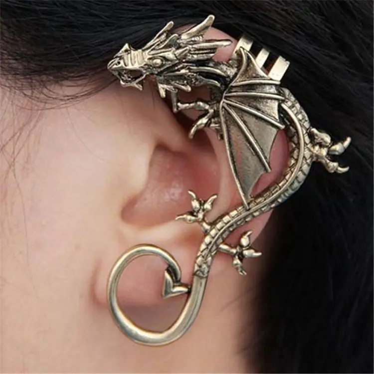 Dragon Fantasy Style Earring Hooks Over the top of the ear for a fun exotic look in gold silver and bkack