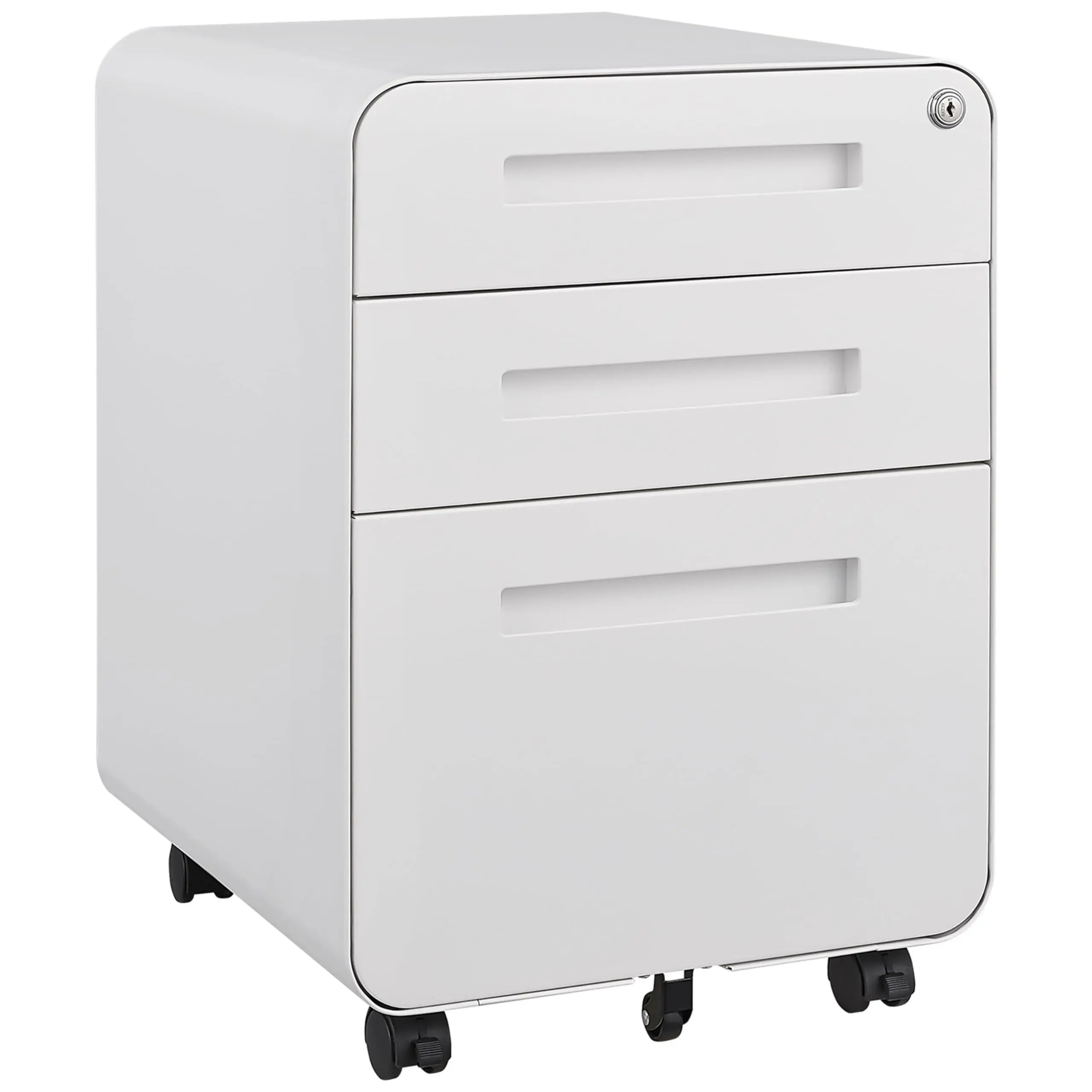 3 Drawer File Cabinet for Home Office, Under Desk Mobile Filing Cabinet with Lock for A4/Letter/Legal Size, 5 Wheel Anti-tilt Rolling File Cabinets, Fully Assembled,White