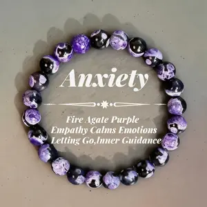 Purple Fire Agate Crystal Bracelet for Anxiety Relief & Calm - Grounding Healing Stone, Handmade Gemstone Jewelry Empathy Inner Guidance